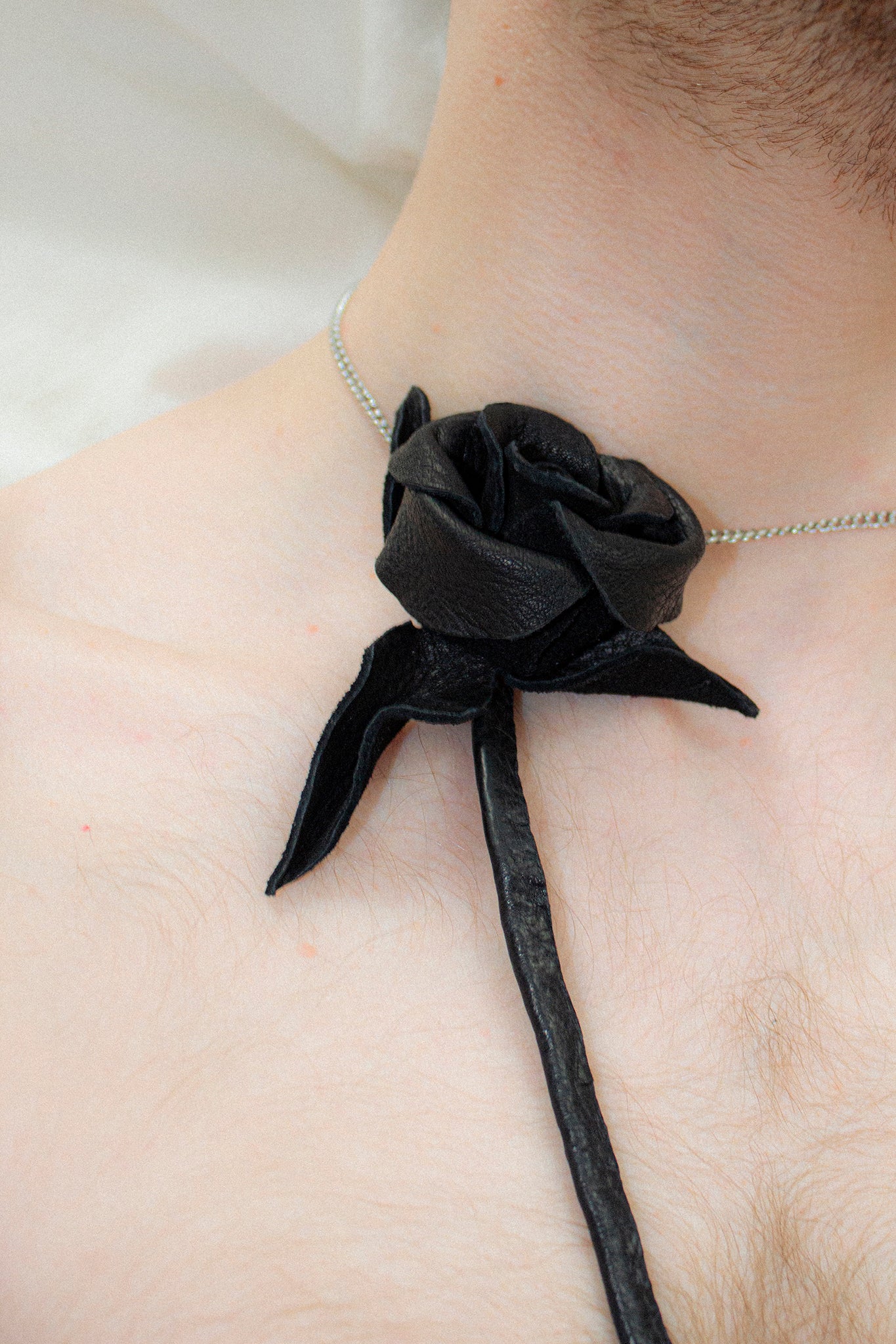 Black Leather Rose Choker